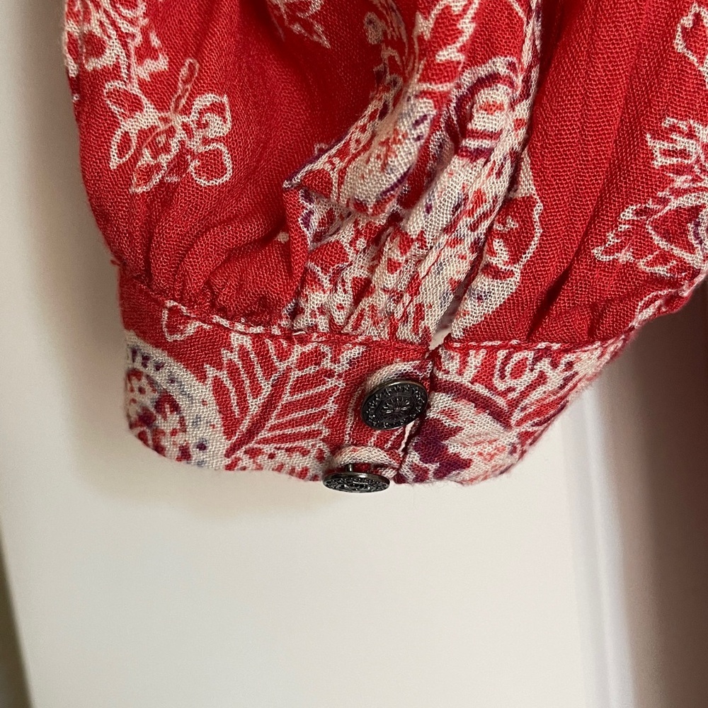 Free People Red Floral Boho Swing Dress | Size Petite Small | Lined - Picture 4 of 8